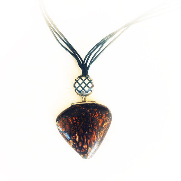 Rounded triangular boulder opal pendant with lovely Koroit pattern