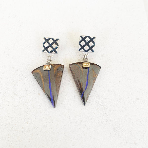 Triangular boulder opal earrings