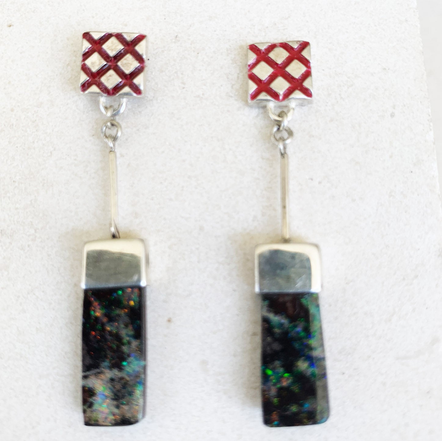 Rectangular boulder opal Giometria series earrings