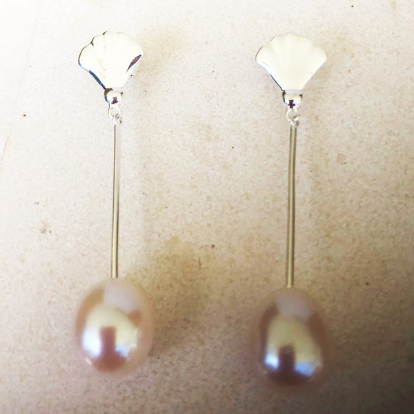 Reef shell sterling silver and pearl drop earrings