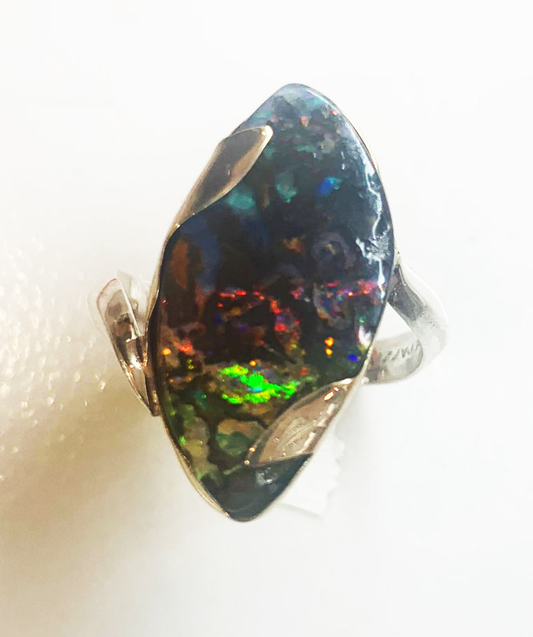 Boulder opal ring in gold and sterling silver